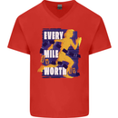 Running Every Mile Cross Country Marathon Runner Mens V-Neck Cotton T-Shirt Red