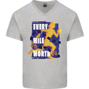 Running Every Mile Cross Country Marathon Runner Mens V-Neck Cotton T-Shirt Sports Grey