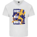 Running Every Mile Cross Country Marathon Runner Mens V-Neck Cotton T-Shirt White