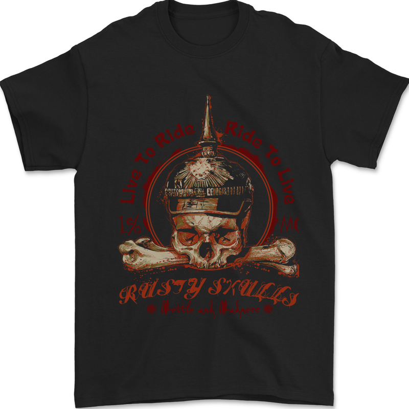 Rusty Skulls Biker Motorcycle Motorbike Chopper Mens T-Shirt 100% Cotton Black