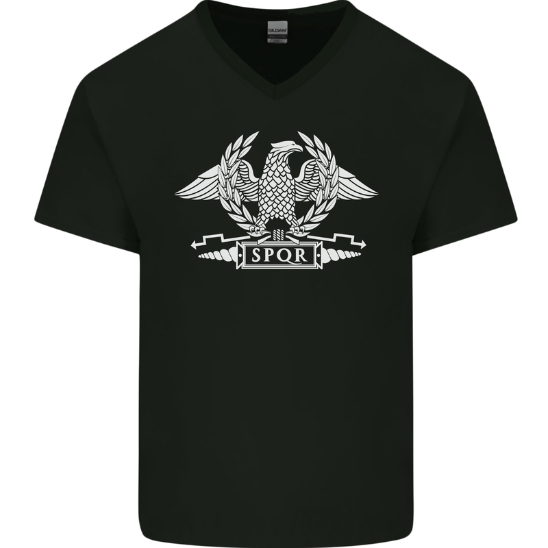 SPQR Eagle Gym Training Bodybuilding Mens V-Neck Cotton T-Shirt Black