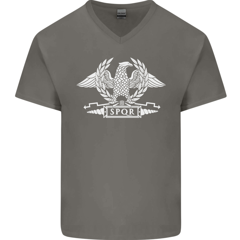 SPQR Eagle Gym Training Bodybuilding Mens V-Neck Cotton T-Shirt Charcoal