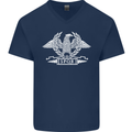 SPQR Eagle Gym Training Bodybuilding Mens V-Neck Cotton T-Shirt Navy Blue