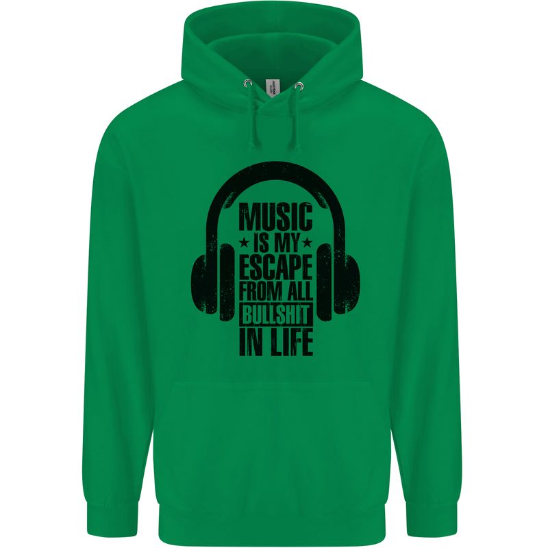 Music Is My Escape From B/S in Life Rock Mens 80% Cotton Hoodie Irish Green