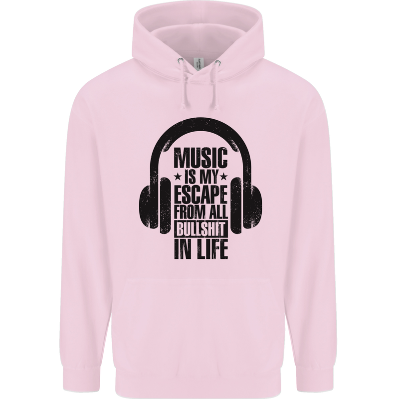 Music Is My Escape From B/S in Life Rock Mens 80% Cotton Hoodie Light Pink