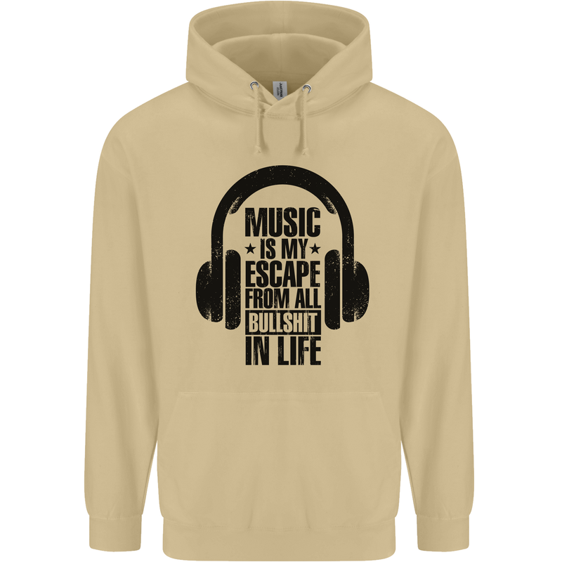 Music Is My Escape From B/S in Life Rock Mens 80% Cotton Hoodie Sand