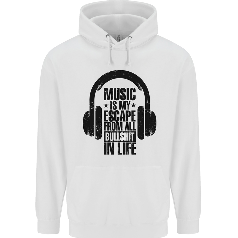 Music Is My Escape From B/S in Life Rock Mens 80% Cotton Hoodie White