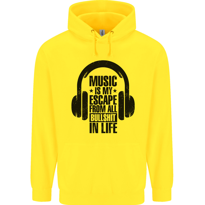 Music Is My Escape From B/S in Life Rock Mens 80% Cotton Hoodie Yellow