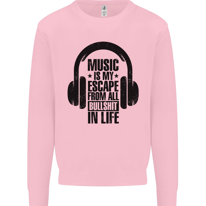 Music Is My Escape From B/S in Life Rock Mens Sweatshirt Jumper Light Pink