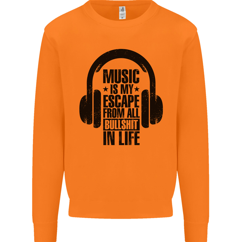 Music Is My Escape From B/S in Life Rock Mens Sweatshirt Jumper Orange