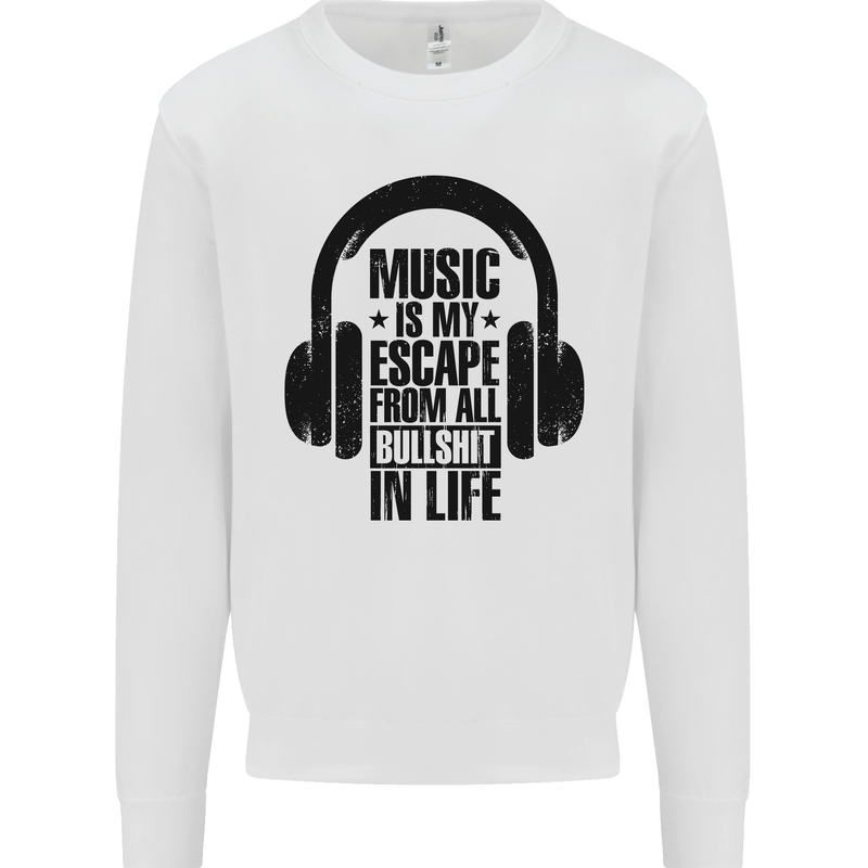 Music Is My Escape From B/S in Life Rock Mens Sweatshirt Jumper White