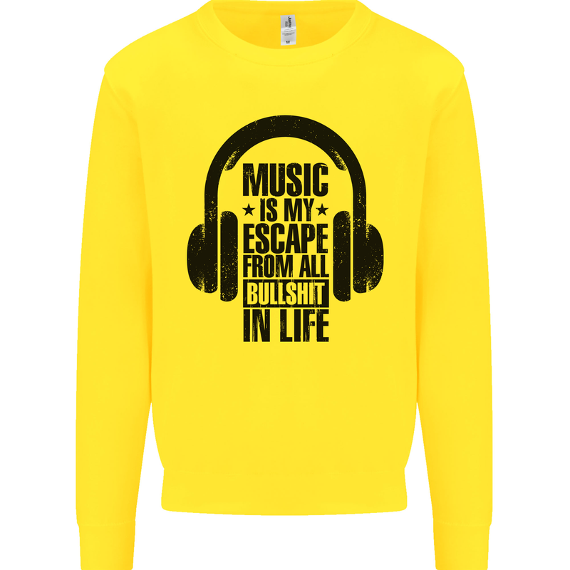 Music Is My Escape From B/S in Life Rock Mens Sweatshirt Jumper Yellow