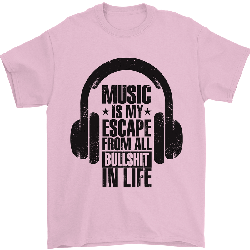 Music Is My Escape From B/S in Life Rock Mens T-Shirt 100% Cotton Light Pink