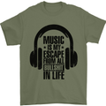 Music Is My Escape From B/S in Life Rock Mens T-Shirt 100% Cotton Military Green