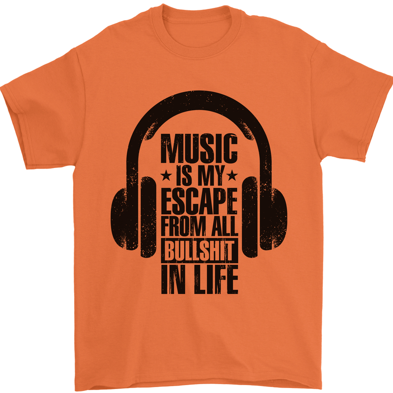 Music Is My Escape From B/S in Life Rock Mens T-Shirt 100% Cotton Orange