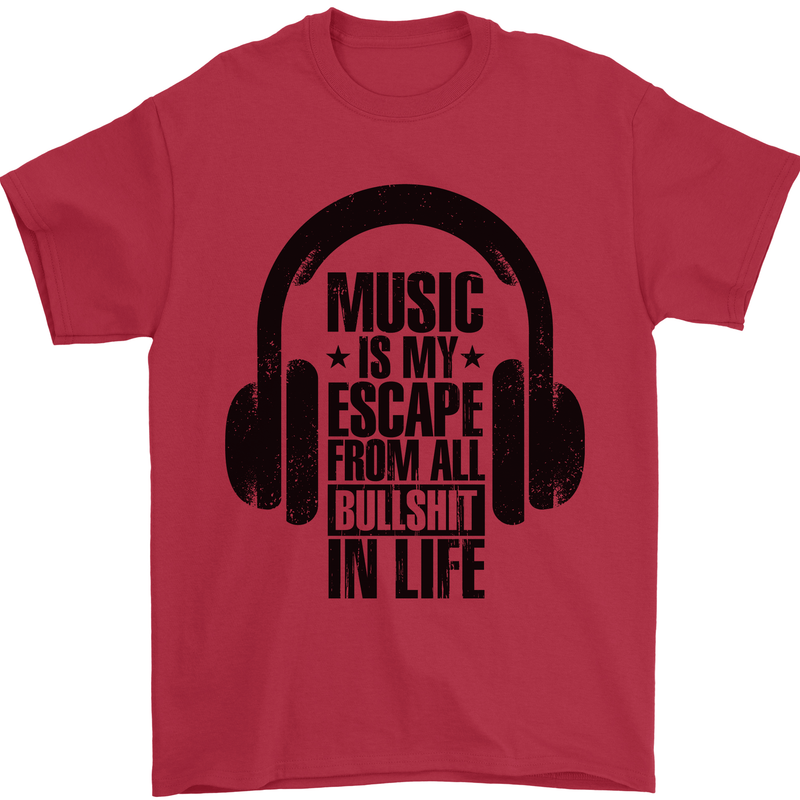 Music Is My Escape From B/S in Life Rock Mens T-Shirt 100% Cotton Red