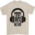 Music Is My Escape From B/S in Life Rock Mens T-Shirt 100% Cotton Sand