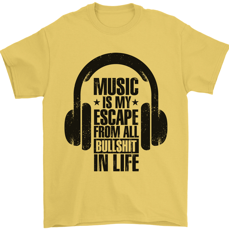 Music Is My Escape From B/S in Life Rock Mens T-Shirt 100% Cotton Yellow