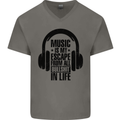 Music Is My Escape From B/S in Life Rock Mens V-Neck Cotton T-Shirt Charcoal