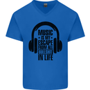 Music Is My Escape From B/S in Life Rock Mens V-Neck Cotton T-Shirt Royal Blue
