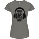 Music Is My Escape From B/S in Life Rock Womens Petite Cut T-Shirt Charcoal