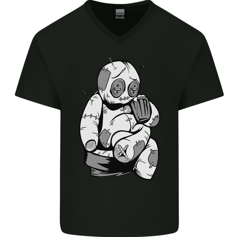 Sad Voodoo Doll Evil Spirits Dark Magic Halloween Mens V-Neck Cotton T-Shirt Black