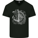 Sailing Compass Anchor Sailor Boat Yacht Mens V-Neck Cotton T-Shirt Black