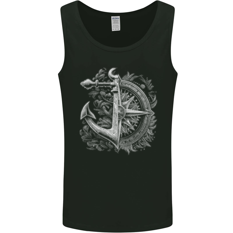 Sailing Compass Anchor Sailor Boat Yacht Mens Vest Tank Top Black