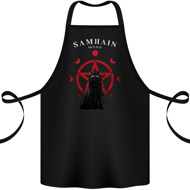 Samhain Moon Satanic Cat Halloween Cotton Apron 100% Organic Black