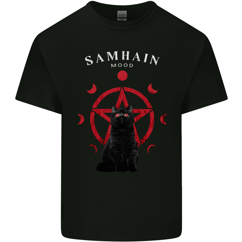 Samhain Moon Satanic Cat Halloween Kids T-Shirt Childrens Black