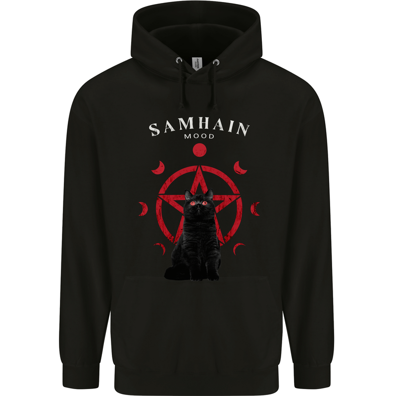 Samhain Moon Satanic Cat Halloween Mens 80% Cotton Hoodie Black