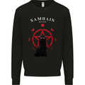 Samhain Moon Satanic Cat Halloween Mens Sweatshirt Jumper Black