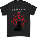 Samhain Moon Satanic Cat Halloween Mens T-Shirt 100% Cotton Black