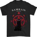 Samhain Moon Satanic Cat Halloween Mens T-Shirt 100% Cotton Black