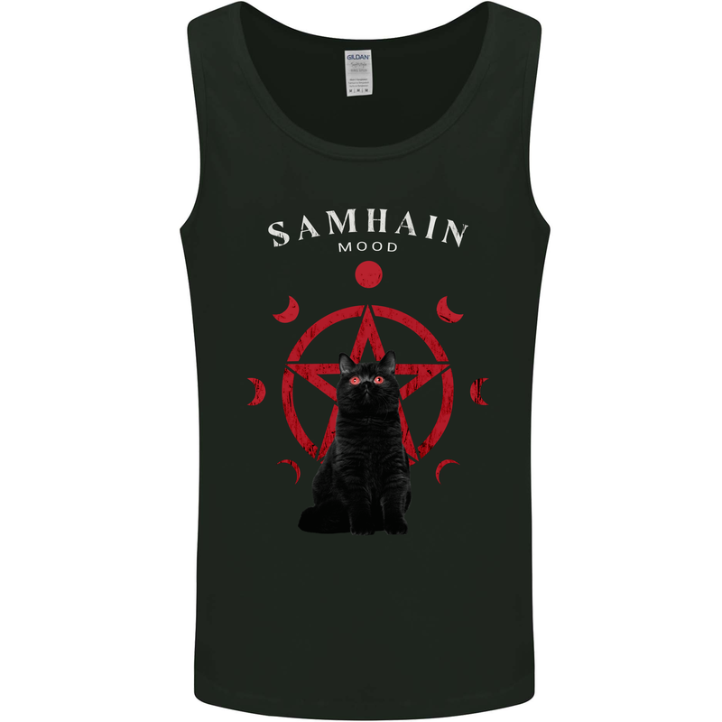 Samhain Moon Satanic Cat Halloween Mens Vest Tank Top Black