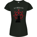 Samhain Moon Satanic Cat Halloween Womens Petite Cut T-Shirt Black
