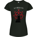 Samhain Moon Satanic Cat Halloween Womens Petite Cut T-Shirt Black