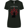 Samhain Moon Satanic Cat Halloween Womens Wider Cut T-Shirt Black