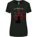 Samhain Moon Satanic Cat Halloween Womens Wider Cut T-Shirt Black