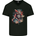 Samurai Elder Fantasy Warrior Bushido Ronin Mens V-Neck Cotton T-Shirt Black