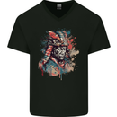 Samurai Elder Fantasy Warrior Bushido Ronin Mens V-Neck Cotton T-Shirt Black