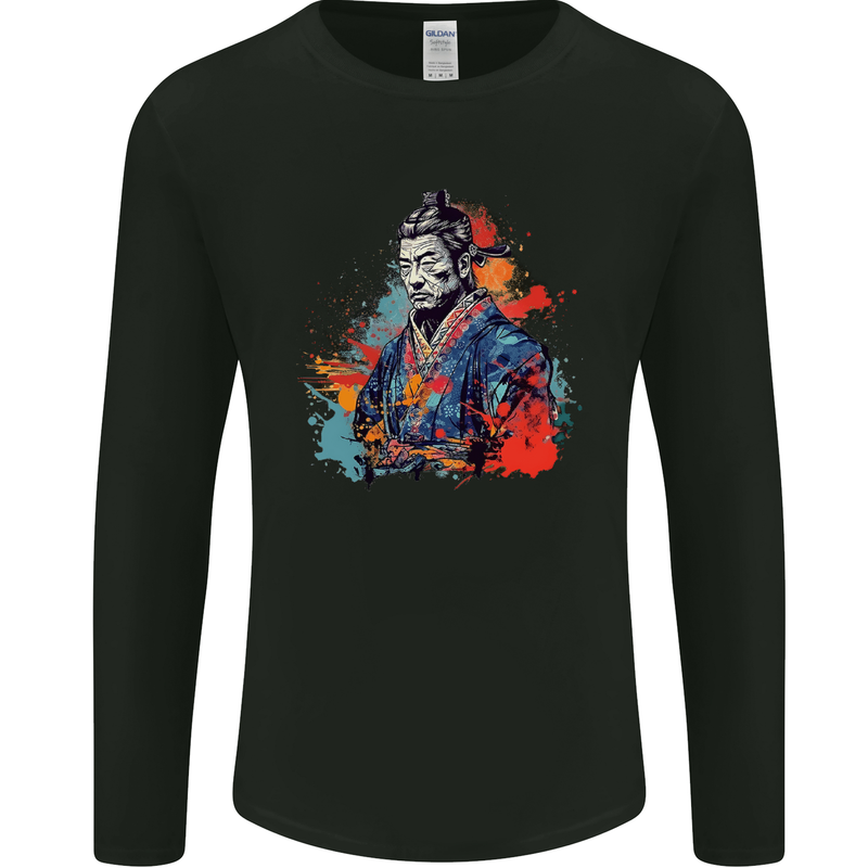 Samurai Elder Fantasy Warrior Ronin Bushido Mens Long Sleeve T-Shirt Black