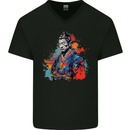 Samurai Elder Fantasy Warrior Ronin Bushido Mens V-Neck Cotton T-Shirt Black