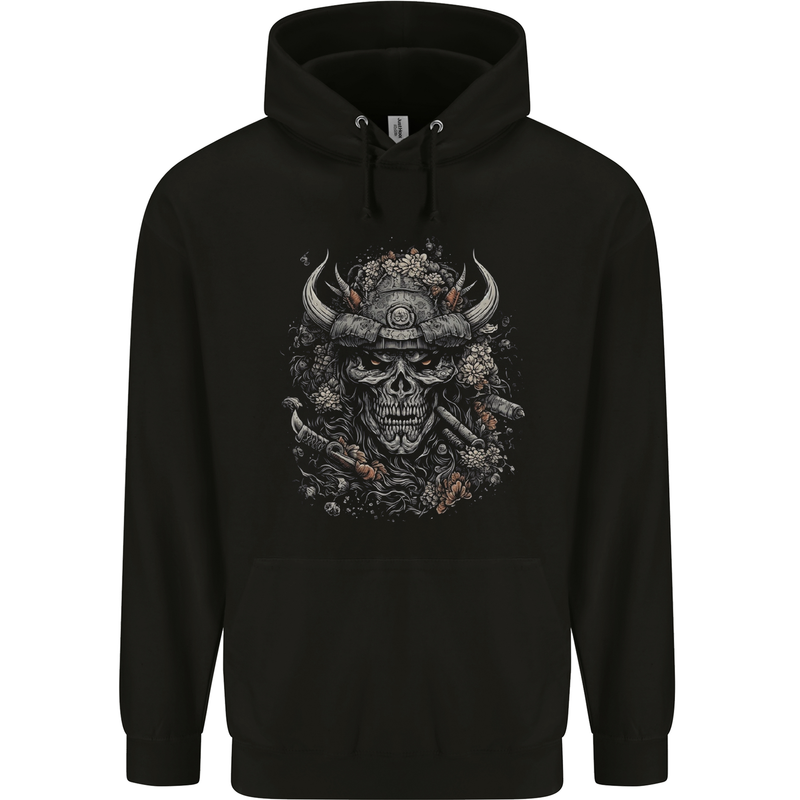 Samurai Skull Fantasy Warrior Bushido Ronin Mens 80% Cotton Hoodie Black