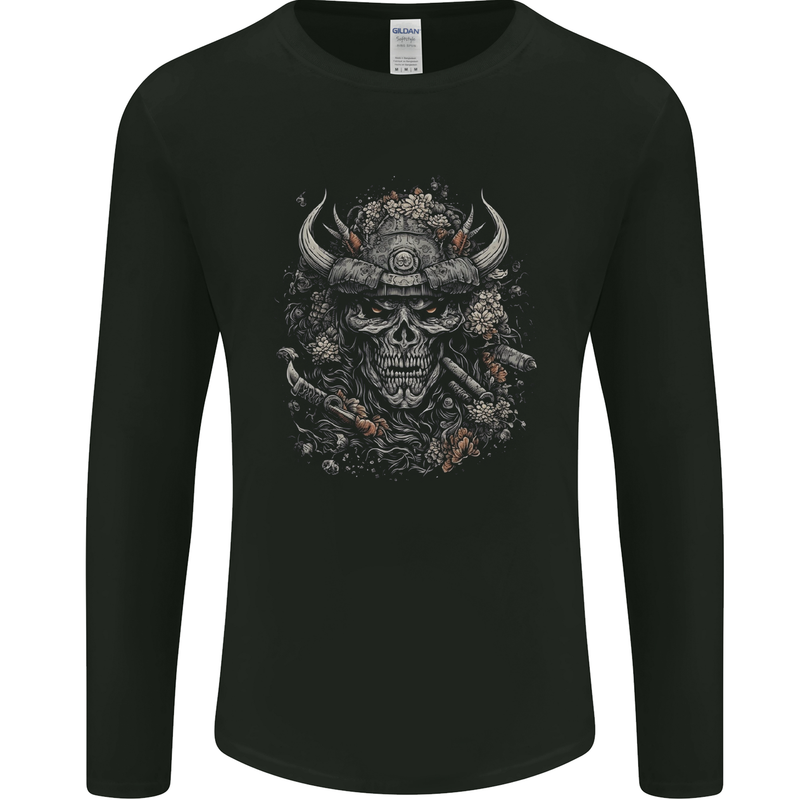 Samurai Skull Fantasy Warrior Bushido Ronin Mens Long Sleeve T-Shirt Black