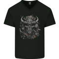 Samurai Skull Fantasy Warrior Bushido Ronin Mens V-Neck Cotton T-Shirt Black