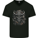 Samurai Skull Fantasy Warrior Bushido Ronin Mens V-Neck Cotton T-Shirt Black