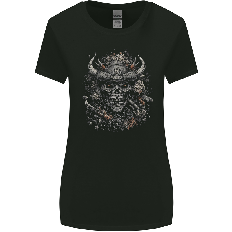 Samurai Skull Fantasy Warrior Bushido Ronin Womens Wider Cut T-Shirt Black