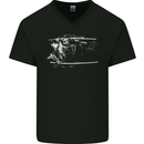 Samurai Sword Silhouette Mens V-Neck Cotton T-Shirt Black