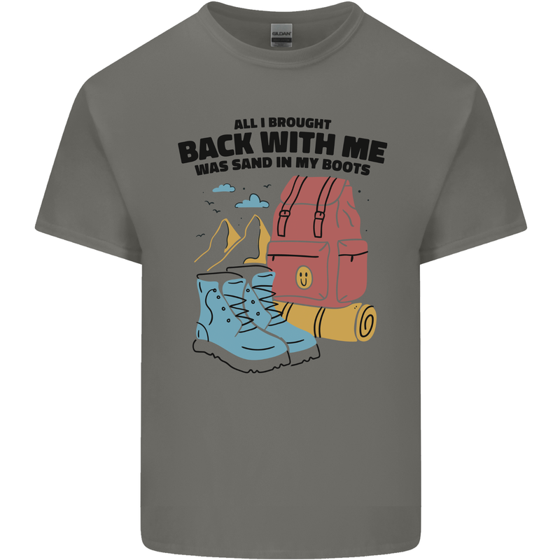 Sand In Boots Funny Hiking Travelling Camping Mens Cotton T-Shirt Tee Top Charcoal